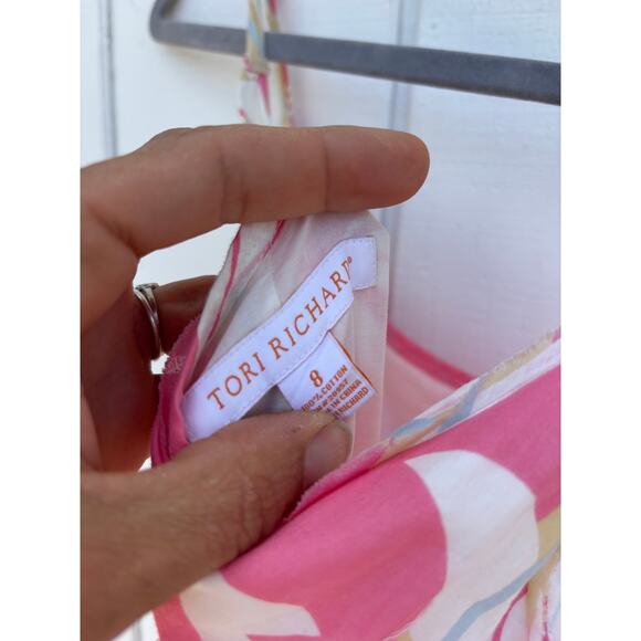 Tori Richard Fit & Flare Dress, Pink, Lined, Tropical, Sz 8 - Picture 5 of 5